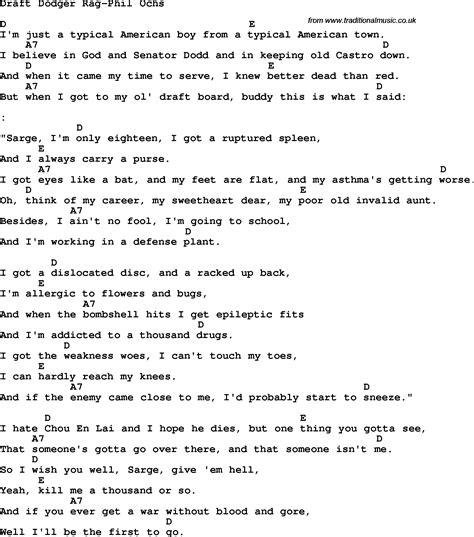 draft dodger rag lyrics|draft dodger rag song.
